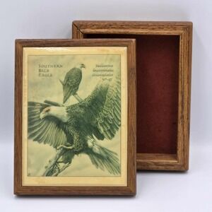 Southern Bald Eagles Ceramic Tile Topped Wooden Lined Trinket Keepsake Box 7"